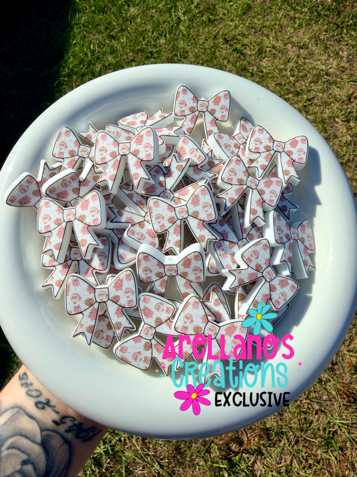 Pink Santa baby flat printed bow focal EXCLUSIVE