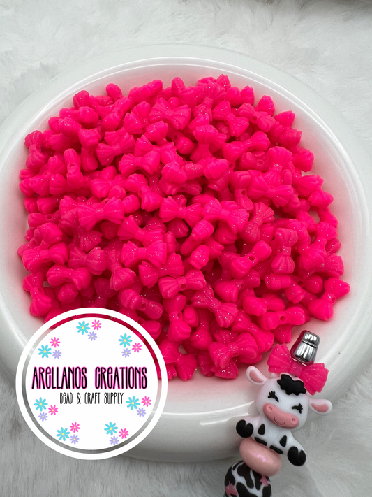 3D MINI dazzling pink glitter ribbed bow EXCLUSIVE focal