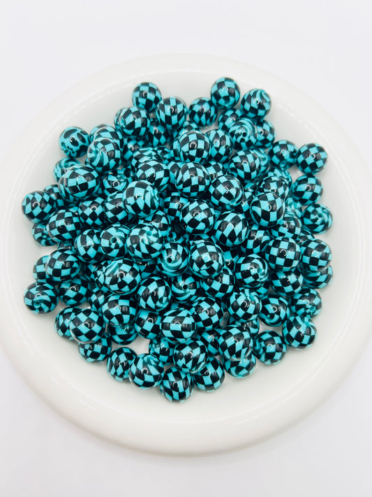 Turquoise liquid checkered silicone beads