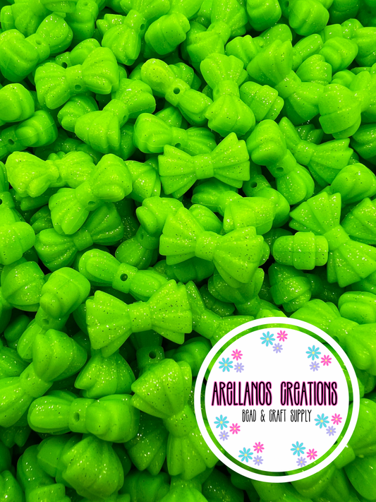 3D lime green glitter ribbed bow EXCLUSIVE focal