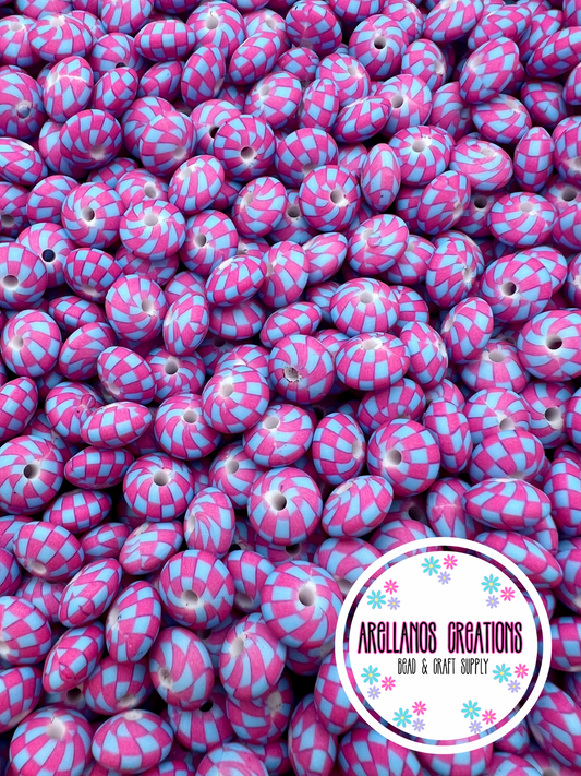 12mm hot pink & blue checkered silicone lentil spacers EXCLUSIVE