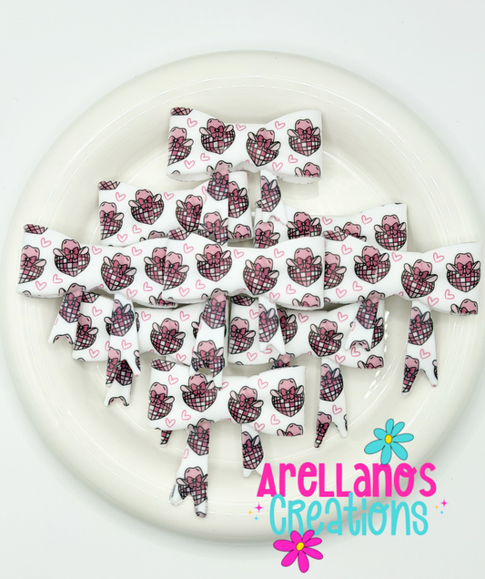 #212 Pink Cowgirl Disco Heart Large Bow Focal