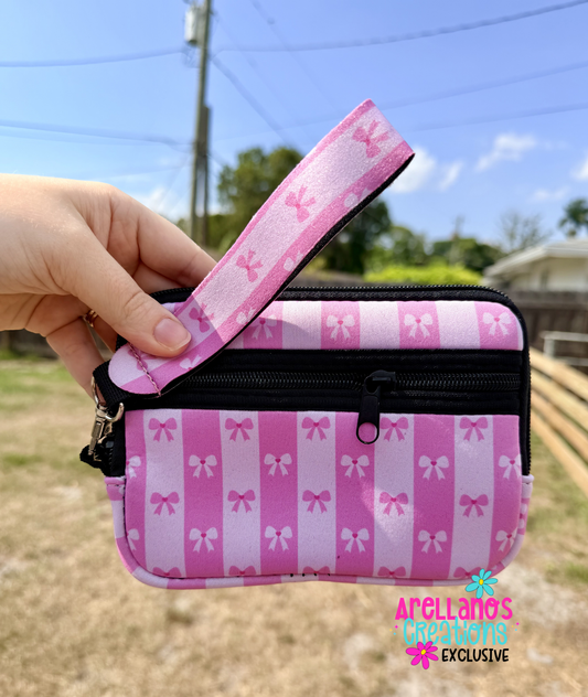 Pink Coquette Bows & Stripes Wristlet Wallet (1ct) EXCLUSIVE