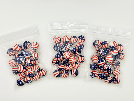 American flag 25ct 15mm silicone beads