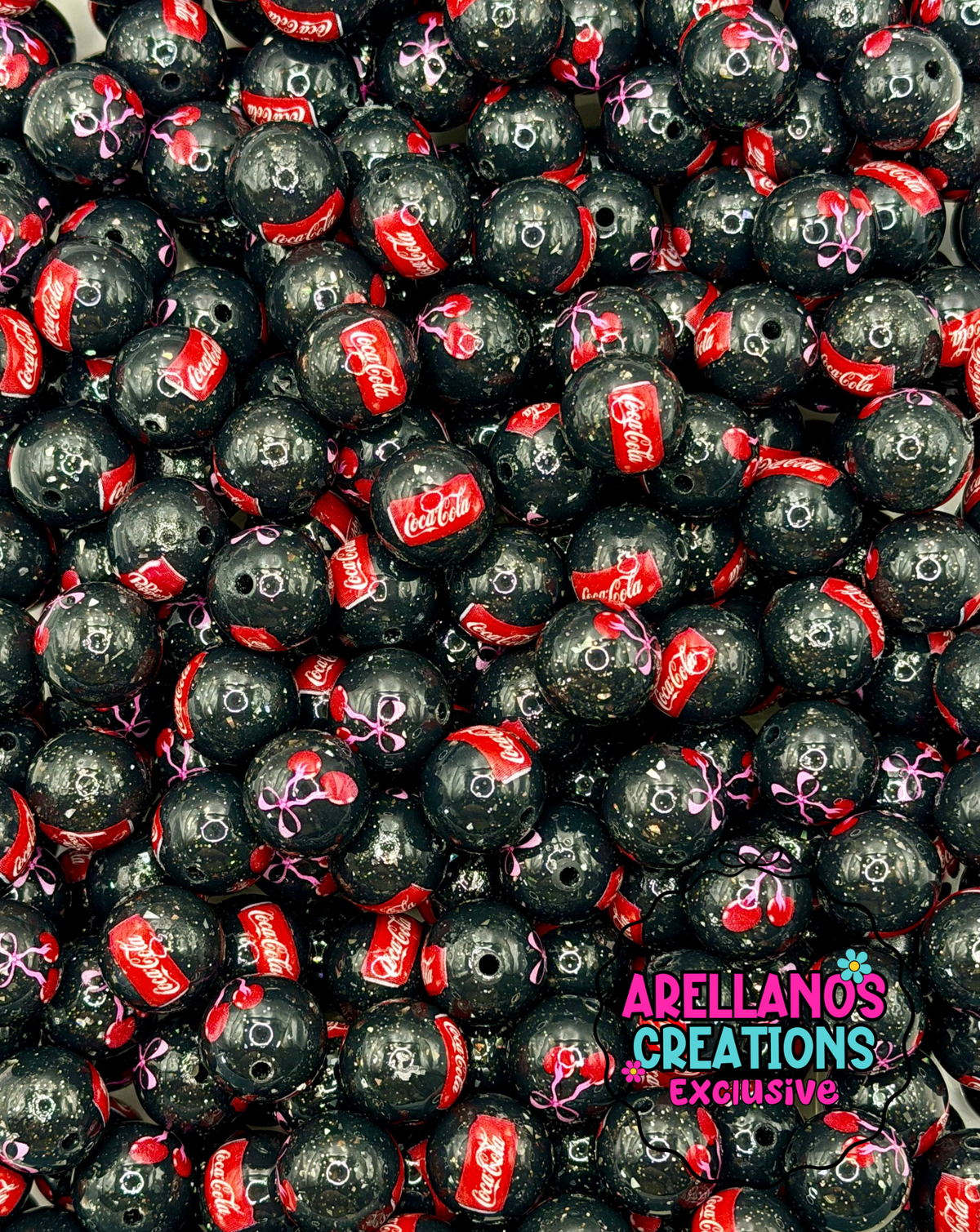 Retro cola pop 15mm shiny glitter silicone beads (1ct) EXCLUSIVE