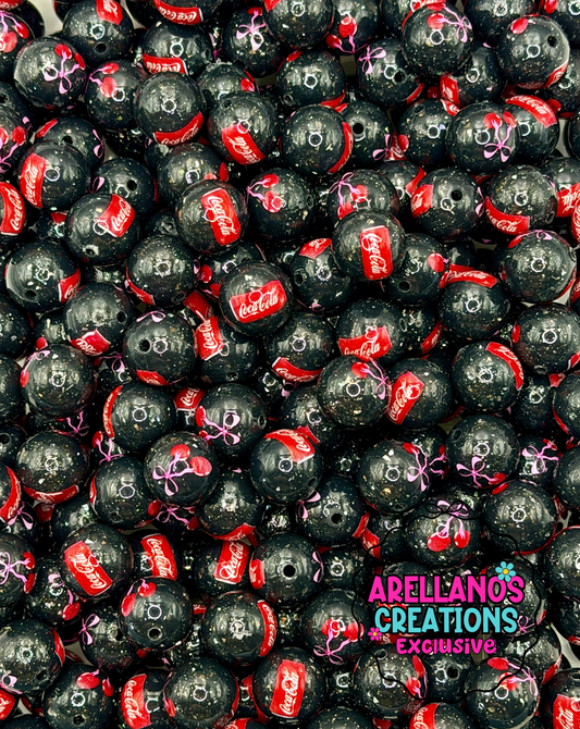 Retro cola pop 15mm shiny glitter silicone beads (1ct) EXCLUSIVE
