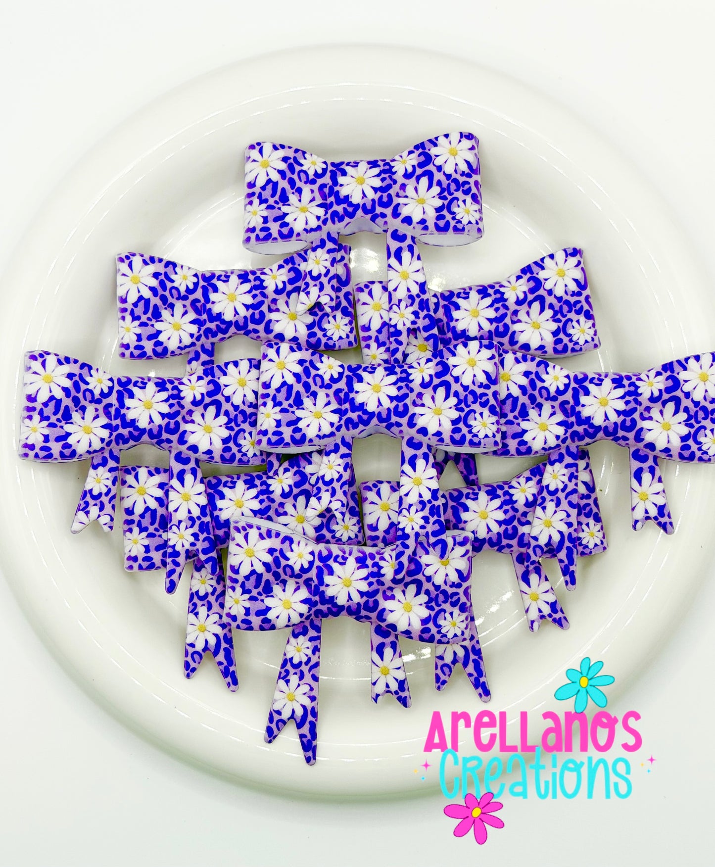 #283 Purple Cheetah Daisy Large Bow Focal (1ct)