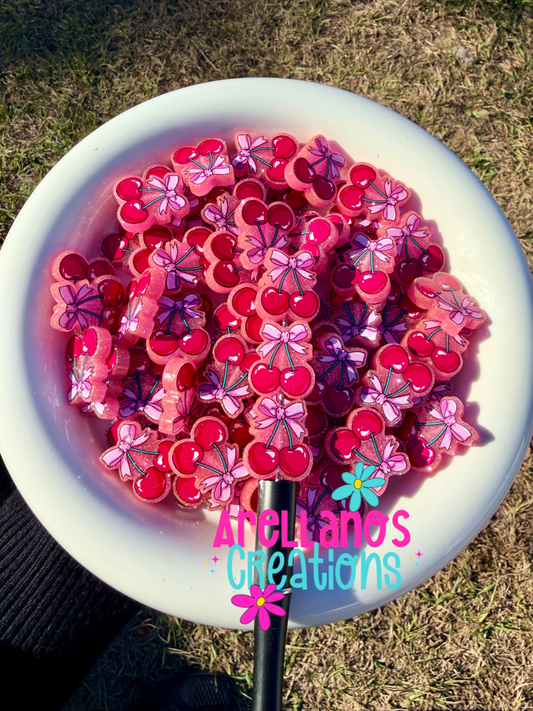 Bow Cherries - Acrylic Flatback W/ Predrilled Hole (1PC)
