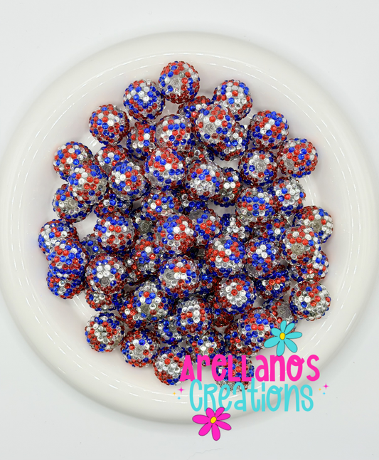 RB-179 20mm Red Silver & White Confetti Rhinestone Beads (1PC)