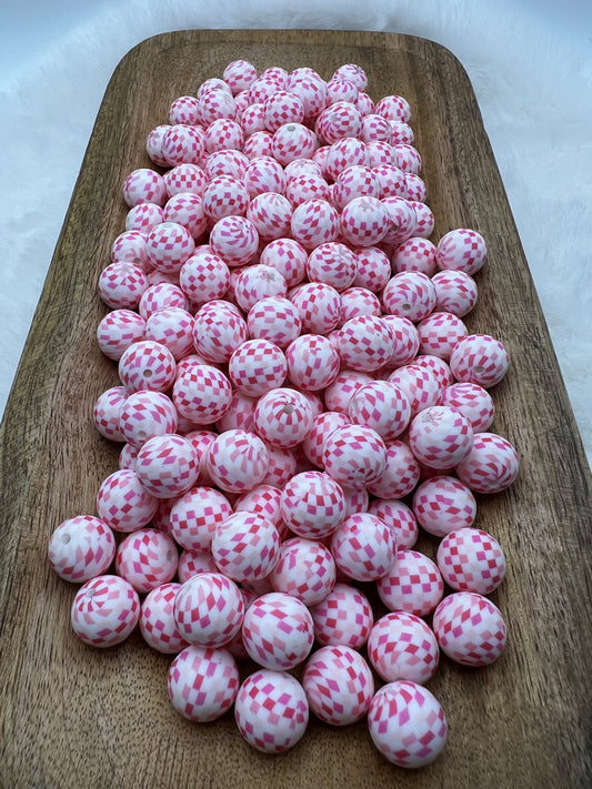 15mm Pink on pink checkered silicone beads