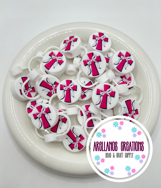 Hot pink bow cross EXCLUSIVE silicone straw topper