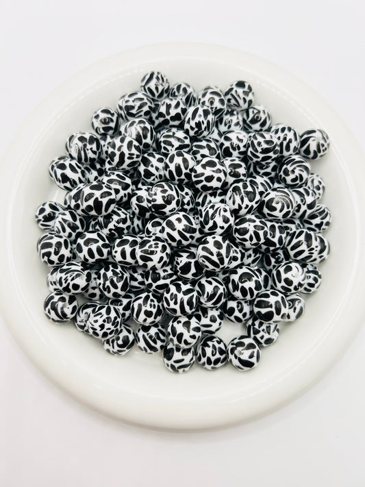 15mm cow print liquid silicone beads