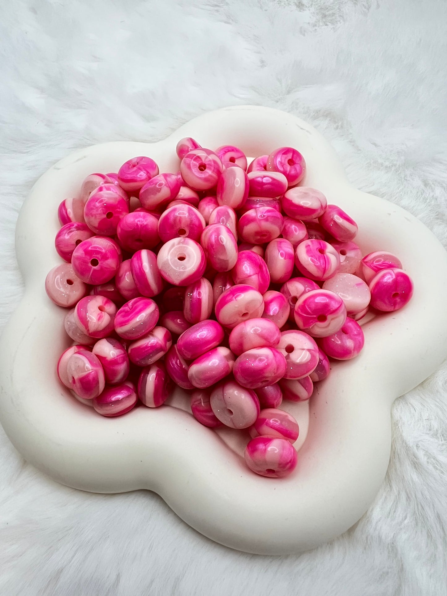 14mm creamy pink shiny swirl abacus spacers