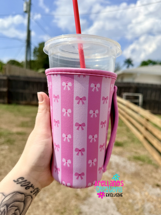 Pink Coquette Bows & Stripes Cup Koozie (1ct) EXCLUSIVE