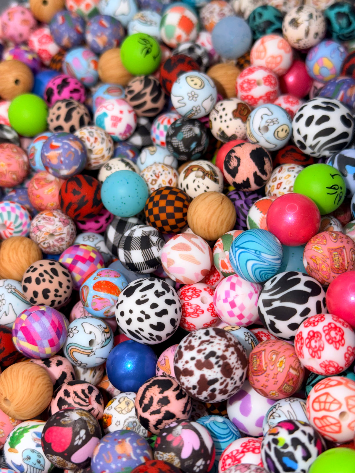15mm BULK printed silicone beads [100ct mix]