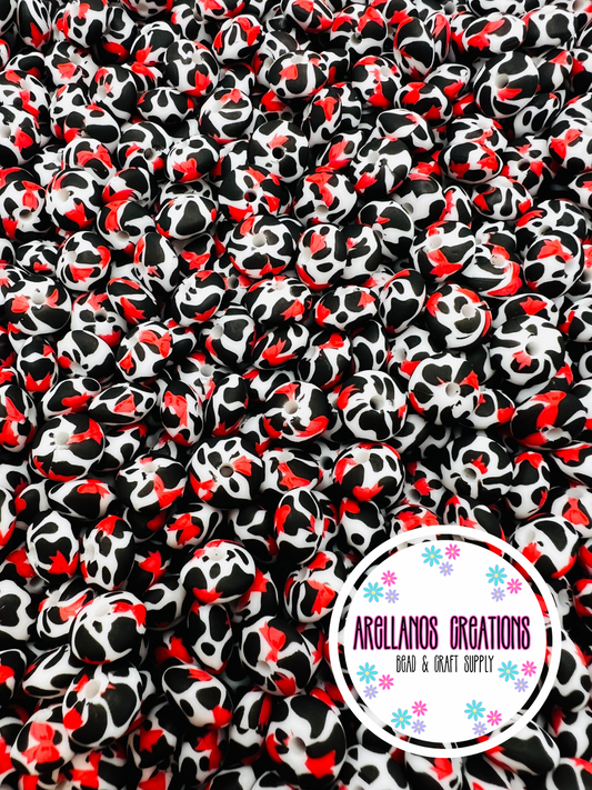 12mm red bow cow print silicone lentil spacers EXCLUSIVE