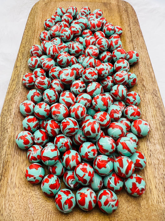 15mm cardinal printed silicone beads