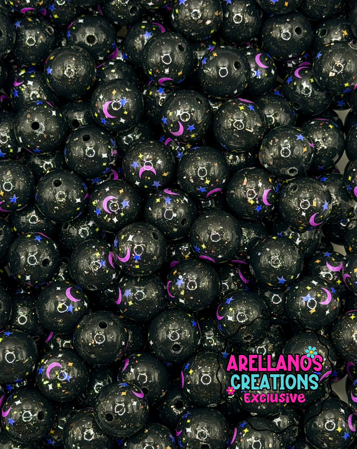 Midnight moon 15mm shiny glitter silicone beads (1ct)