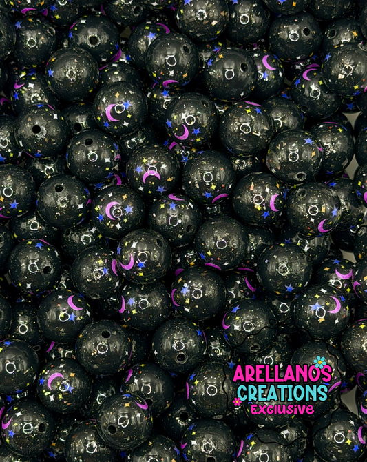 Midnight moon 15mm shiny glitter silicone beads (1ct)