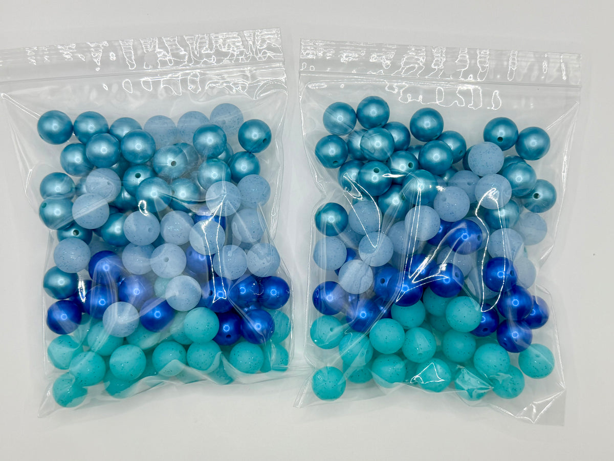 Blue 15mm silicone bead mix 100ct
