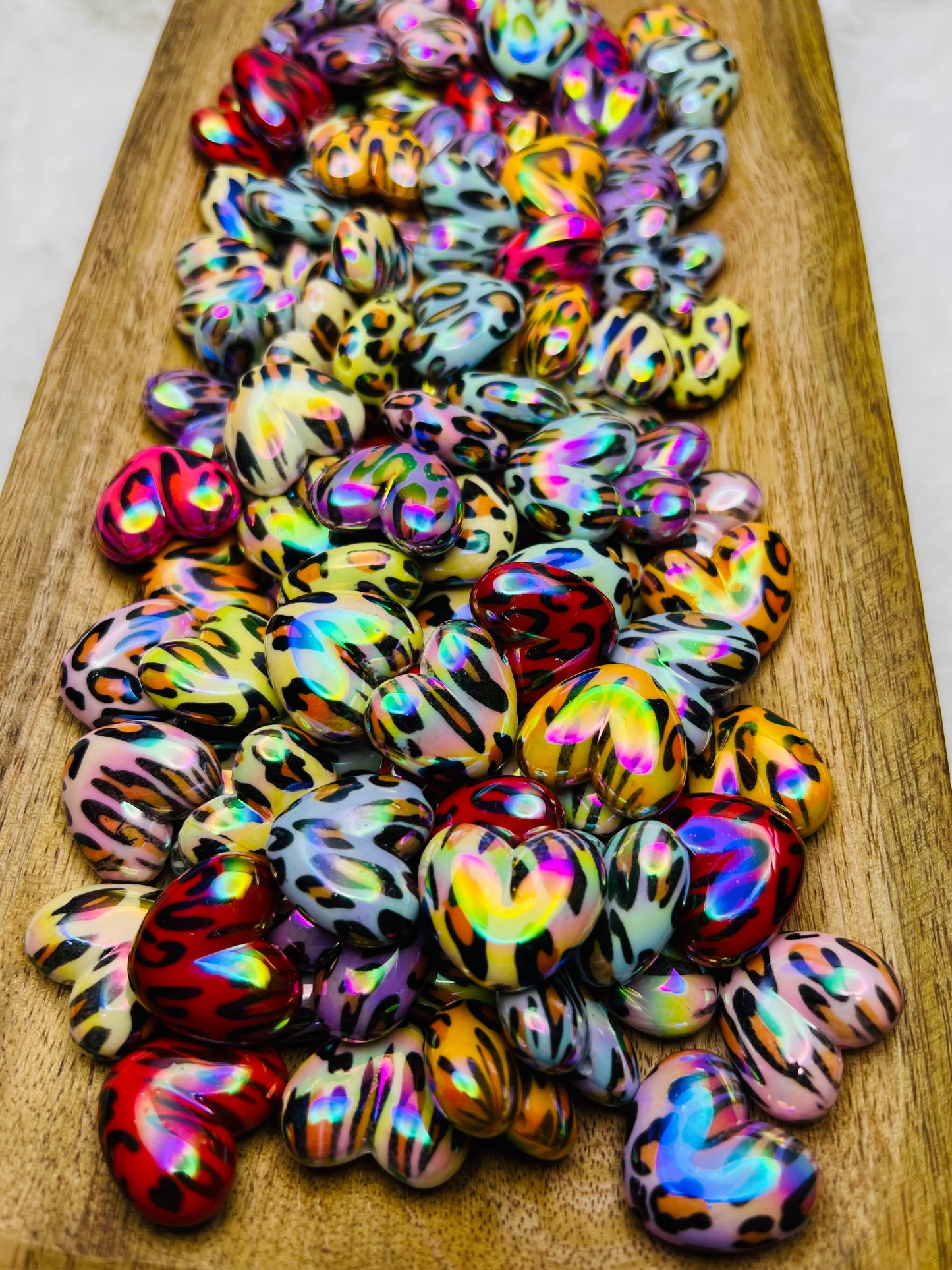 Leopard acrylic heart bead mix (pack of 10)