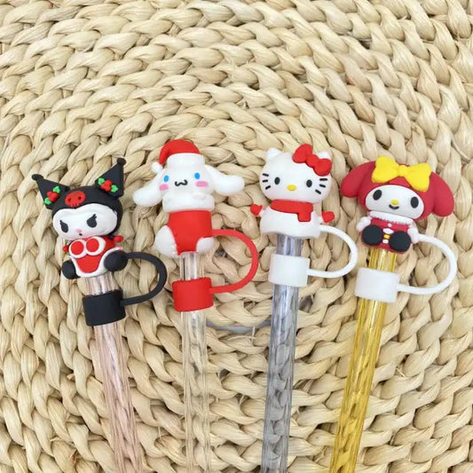 3D Christmas kitty & friends straw toppers (PVC) 4 different characters