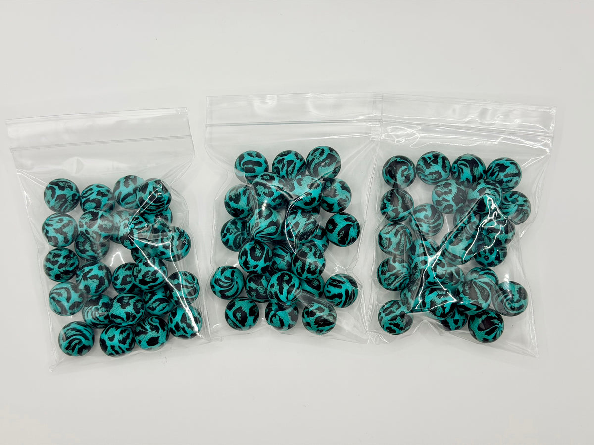 Turquoise cheetah 25ct 15mm silicone beads
