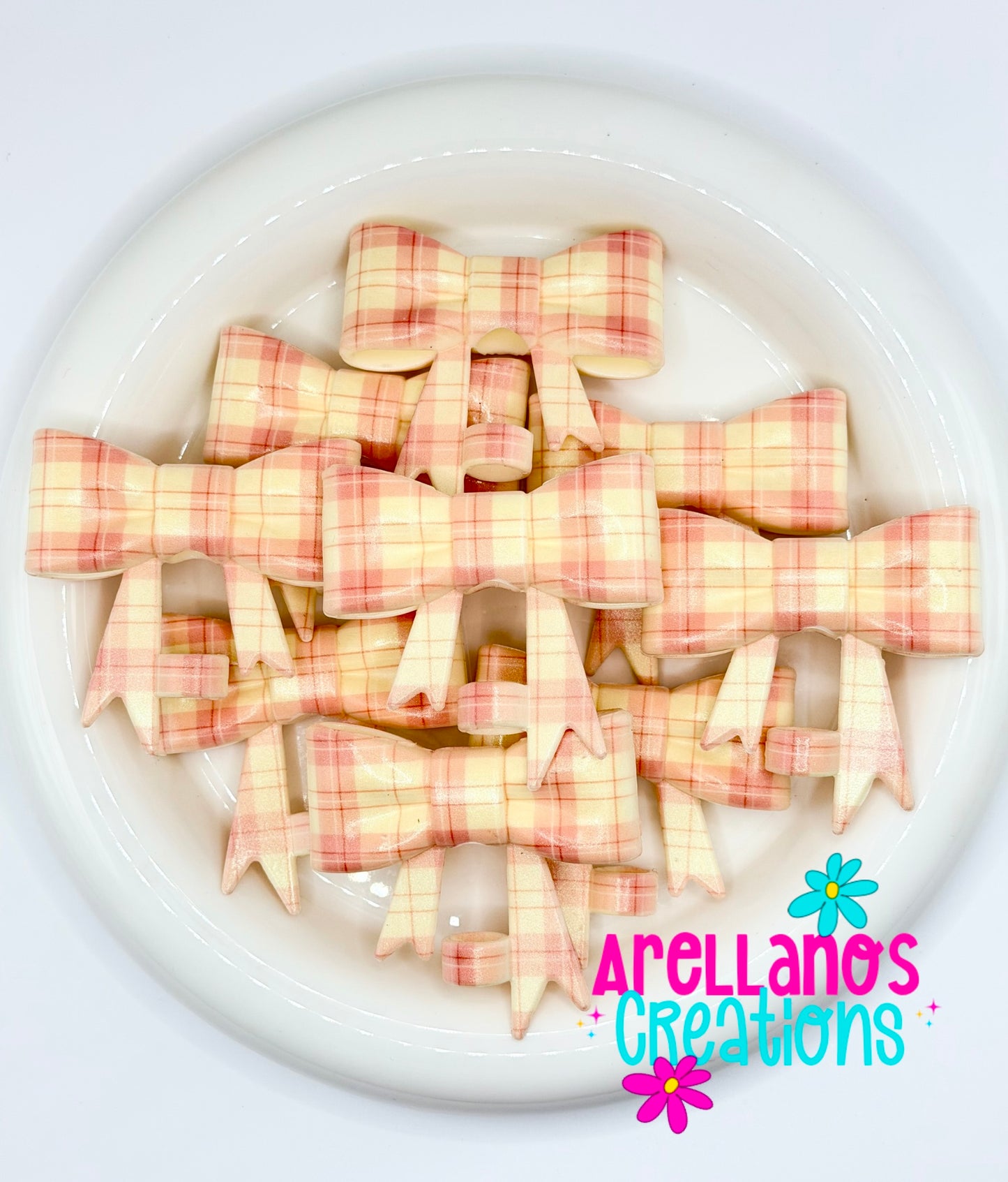 #237 Creamy Pink Plaid Large Bow Straw Topper (Opal)