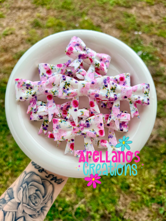 #119 blossom floral large shiny bow straw topper