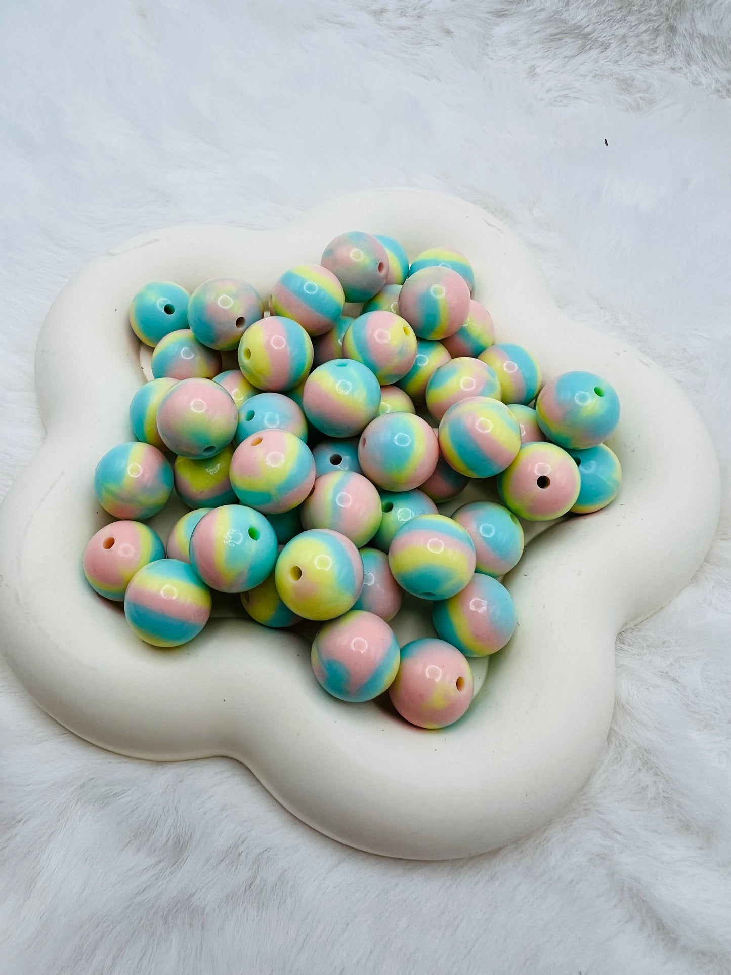 15mm cotton candy shiny swirl silicone beads