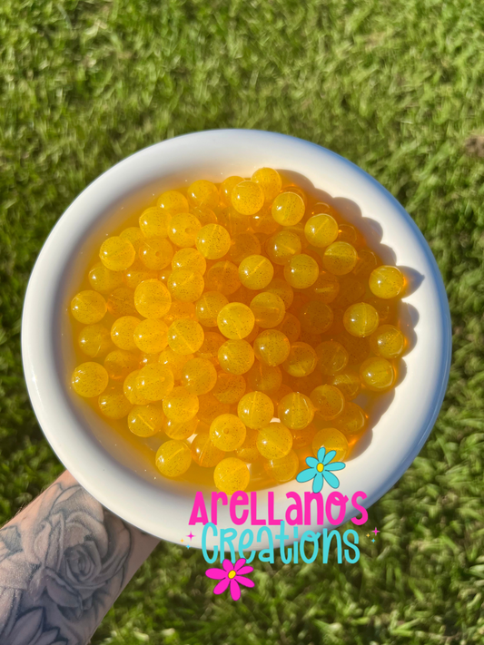 15mm yellow jelly glitter silicone beads