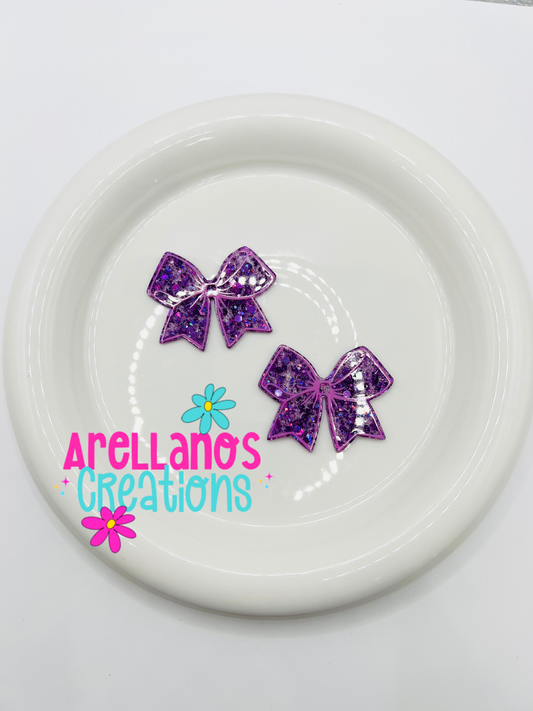 Purple glitter bow - acrylic flatback