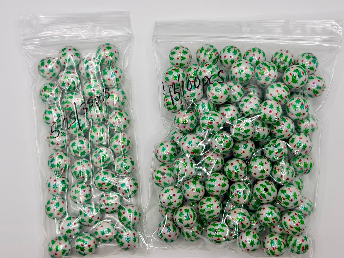 16mm Christmas tree acrylic bead packs