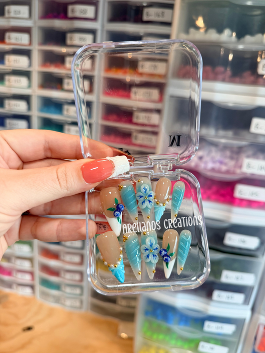 Blueberry floral stiletto nails - medium size