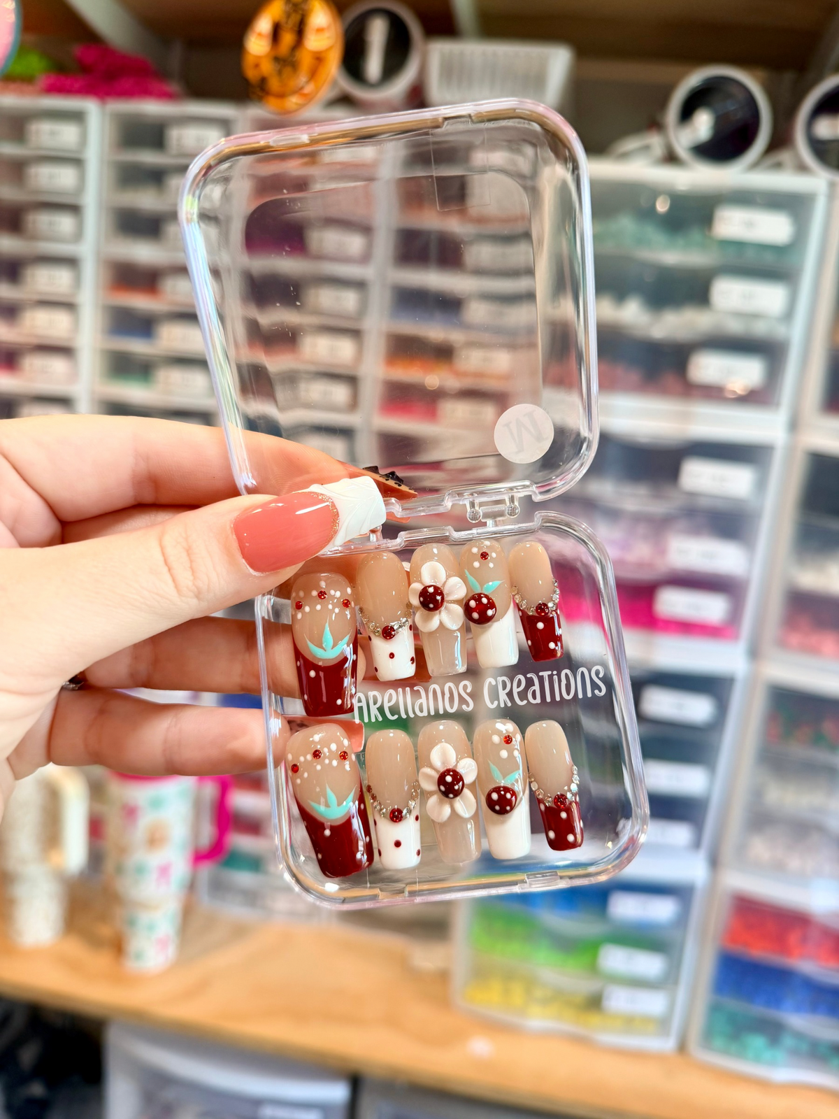 Lady bug polka dot square nails - medium size