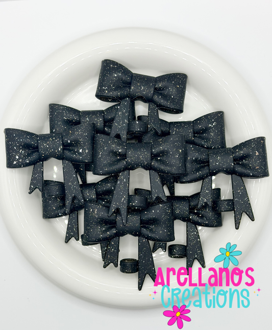 #289 Black Speckled Large Bow Straw Topper (1ct)