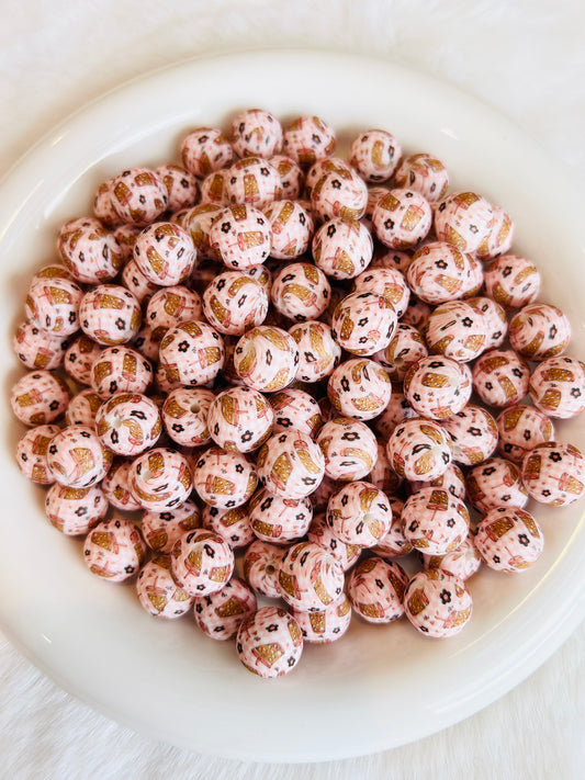 15mm checkered iced coffee printed silicone beads