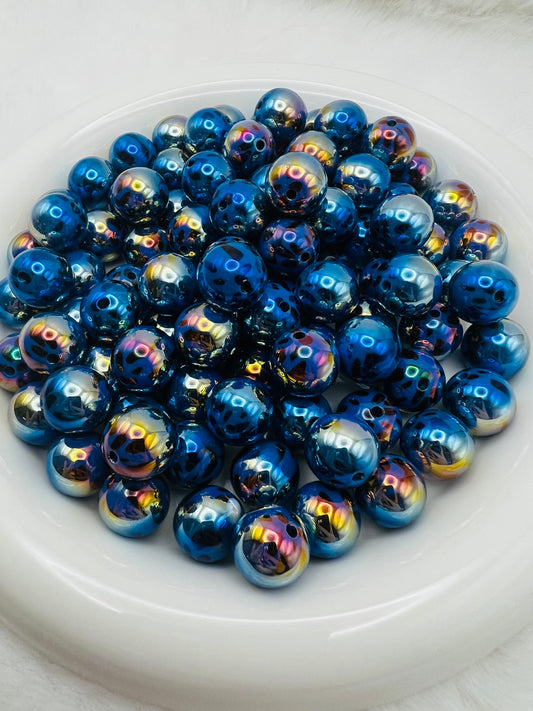 15mm blue cheetah galaxy AB acrylic beads