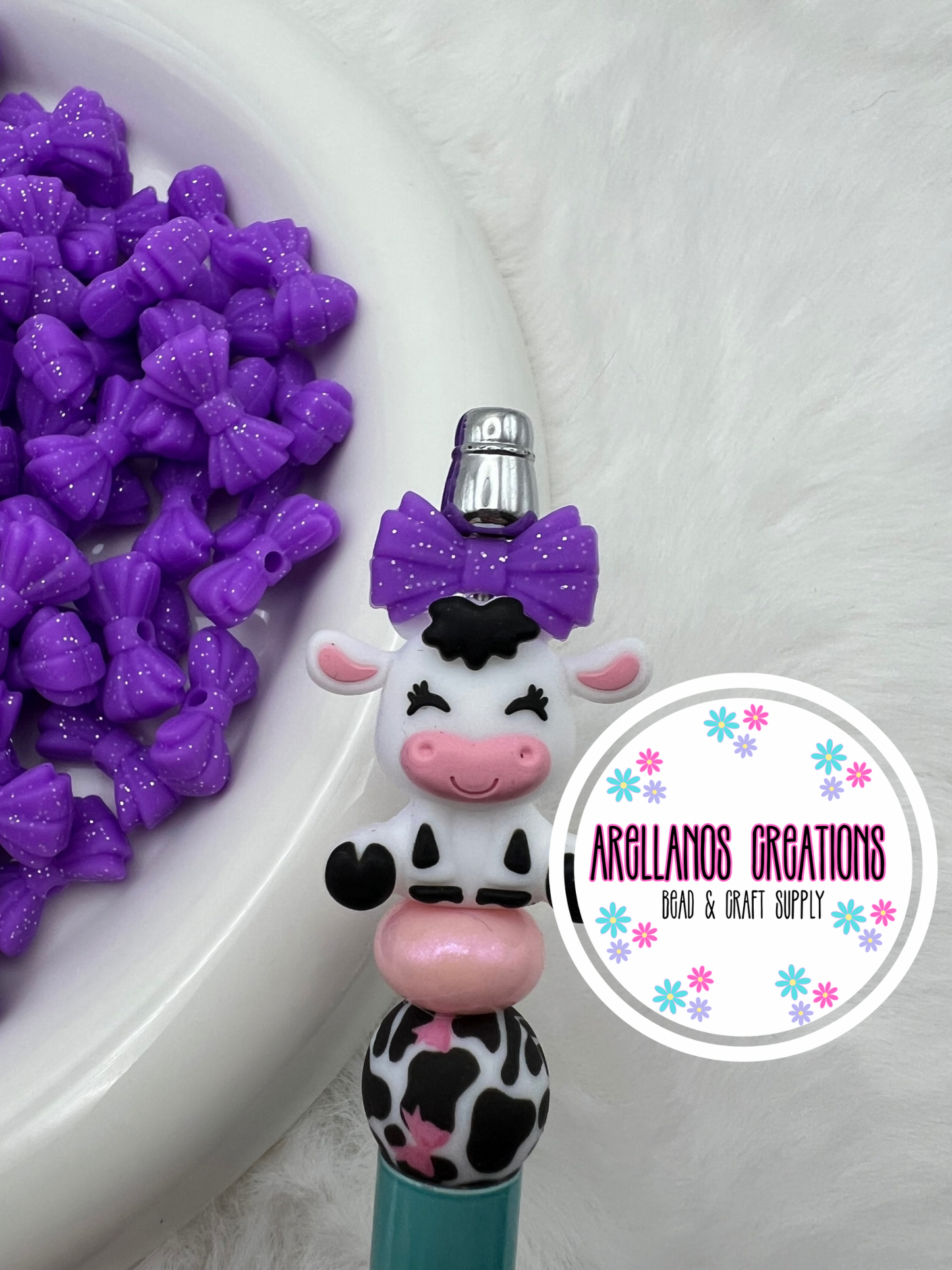 3D MINI violet glitter ribbed bow EXCLUSIVE focal
