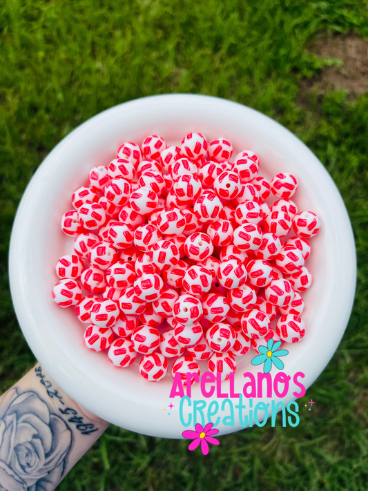 15mm red cola printed silicone beads