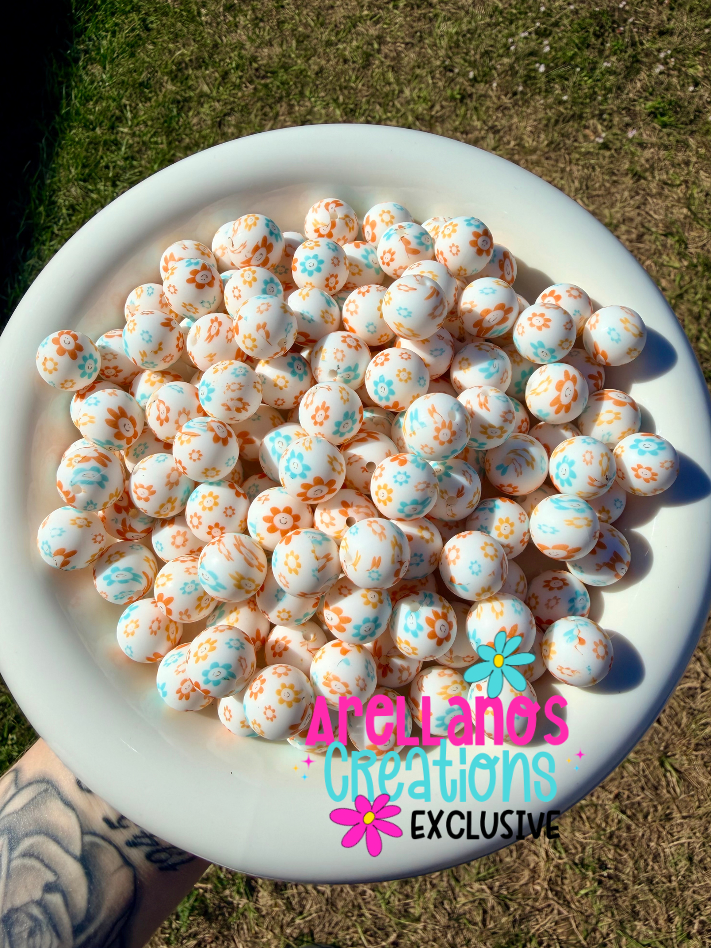 15mm sunshine smiley daisy printed silicone beads EXCLUSIVE (1PC)