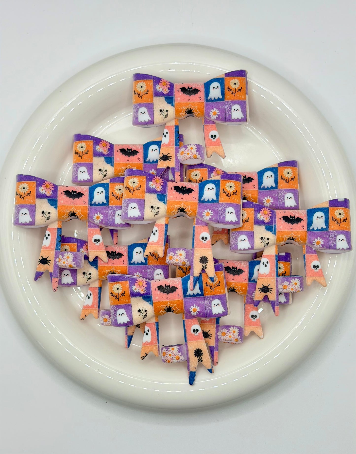 #336 Spooky Season Patchwork Large Bow Straw Topper (1ct)
