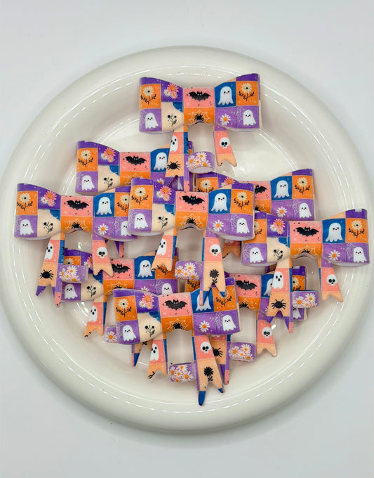 #336 Spooky Season Patchwork Large Bow Straw Topper (1ct)