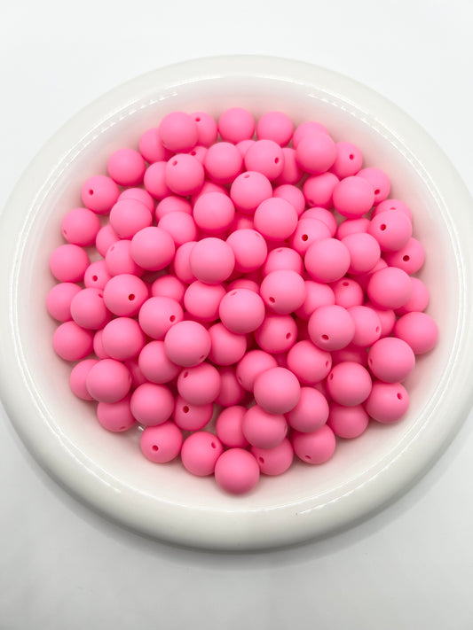 15mm bubblegum pink solid silicone beads