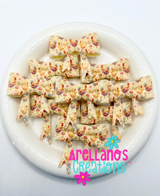 #200 Floral Roosters Large Bow Focal