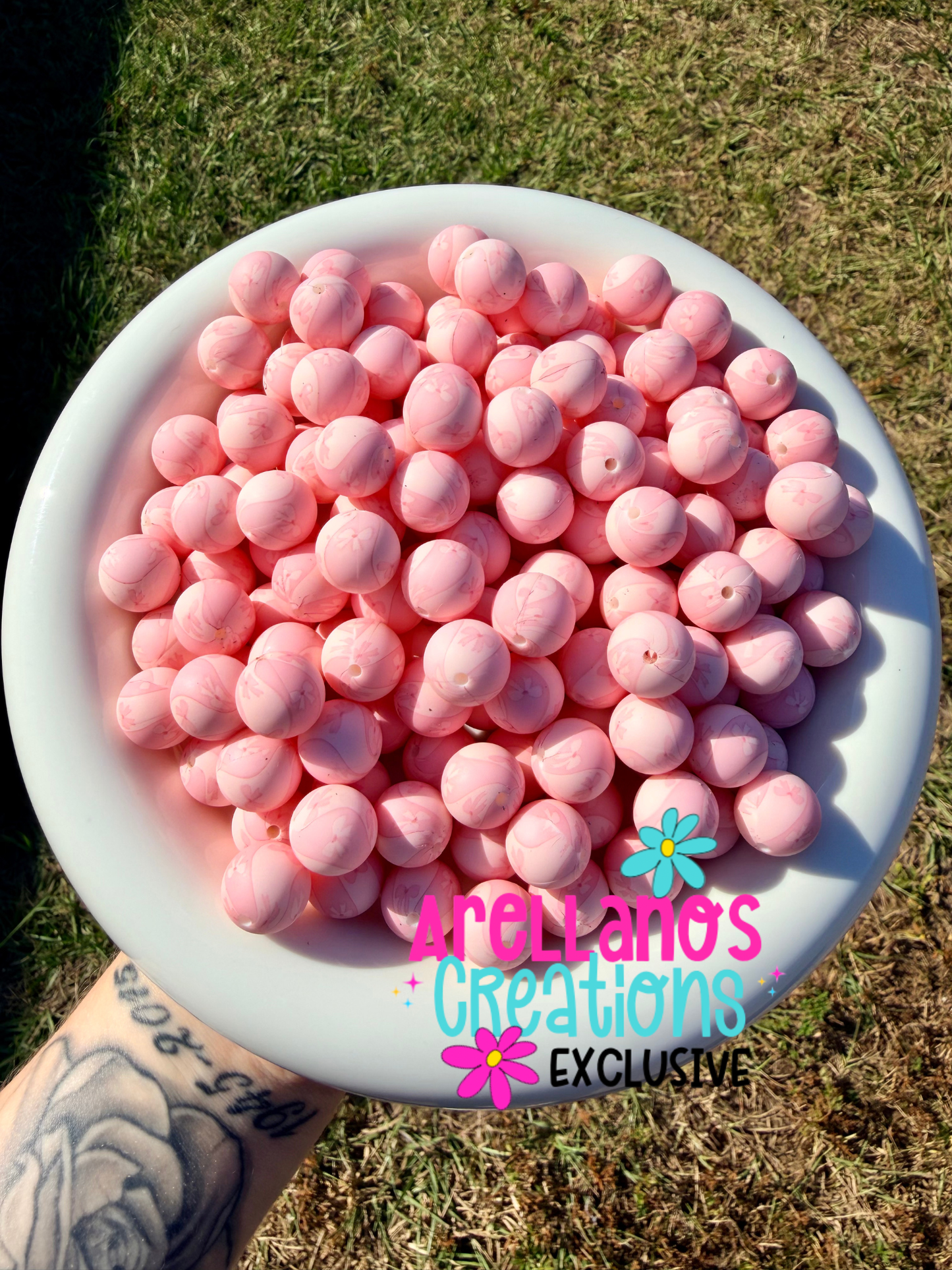 15mm pink coquette bow stripe silicone beads (1PC) EXCLUSIVE