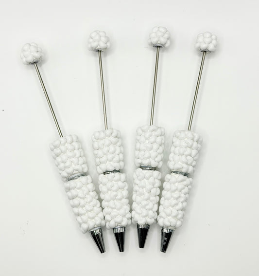 White Hearts fancy clay beadable pen (1ct)