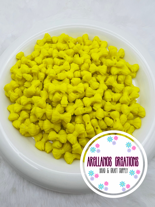 3D MINI neon yellow glitter ribbed bow EXCLUSIVE focal