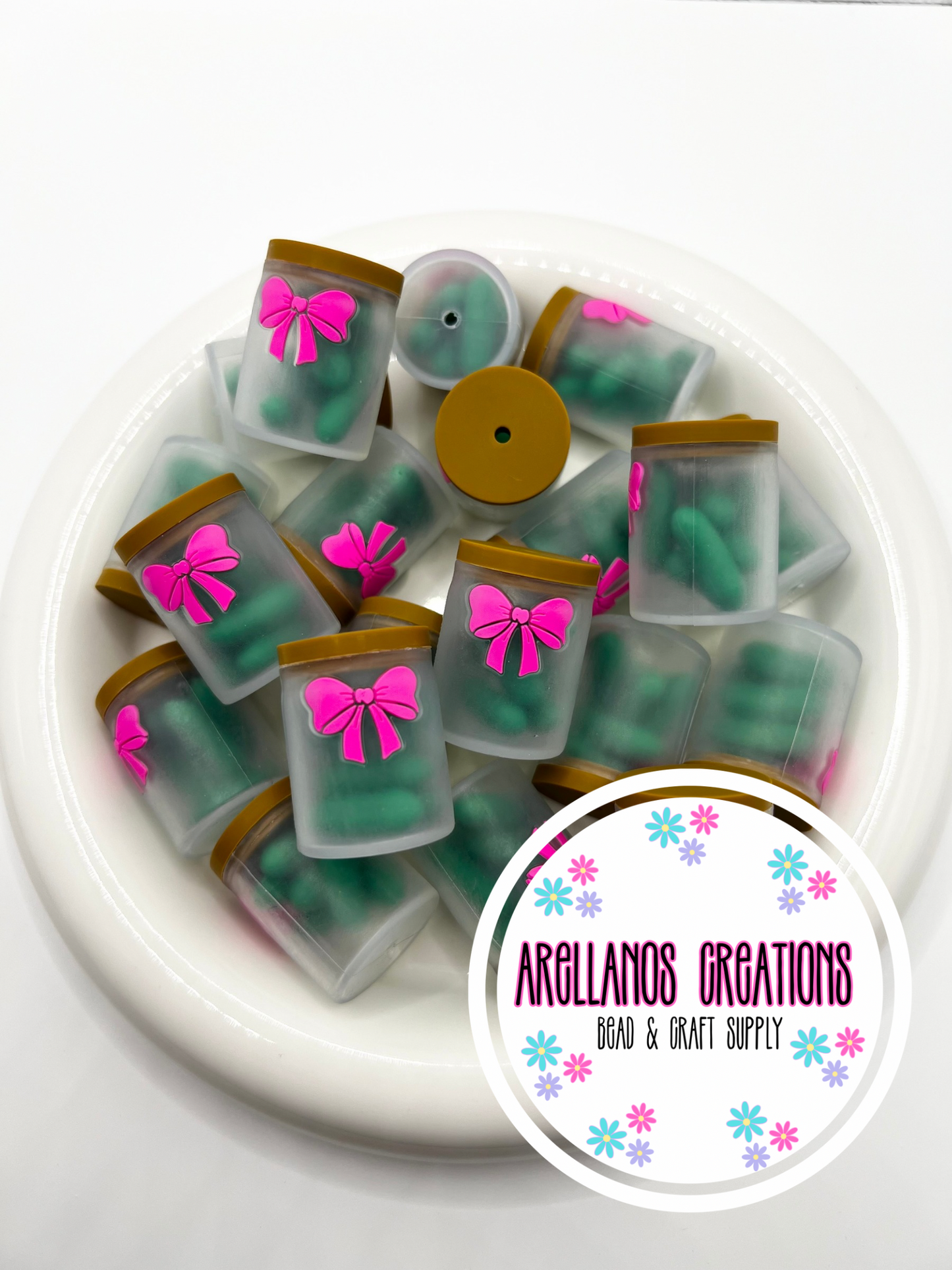 3D pickle jar EXCLUSIVE W/ Hot pink bow focal