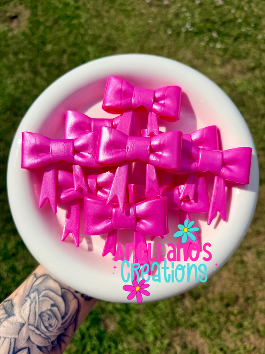 #162 pearly hot pink shiny large bow FOCAL